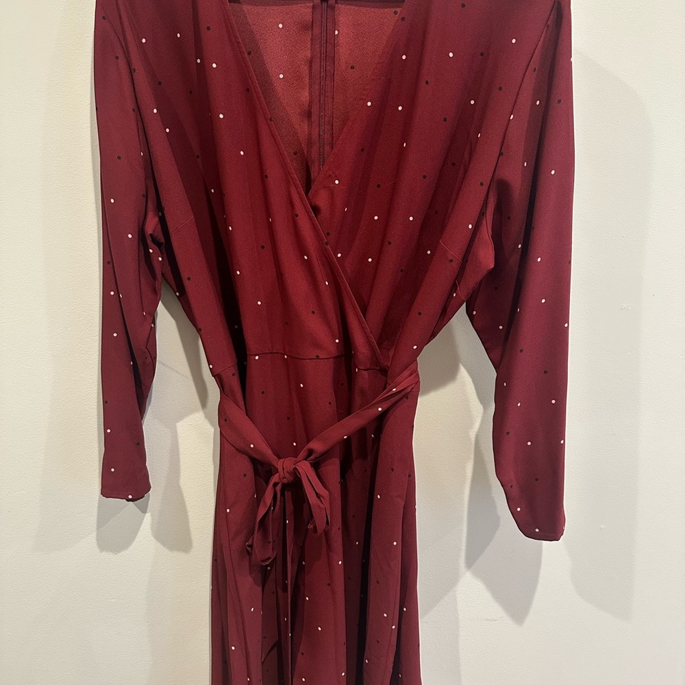 LOFT size 16 polka dot Burgundy Wrap Dress - Picture 5 of 5